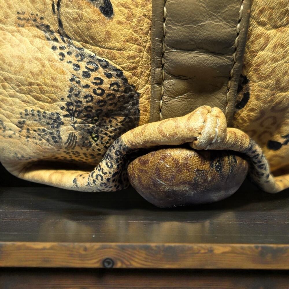 RARE Vintage 80s Carlos Falchi Running Cheetah Print Leather Drawstring Bag - Picture 9 of 16